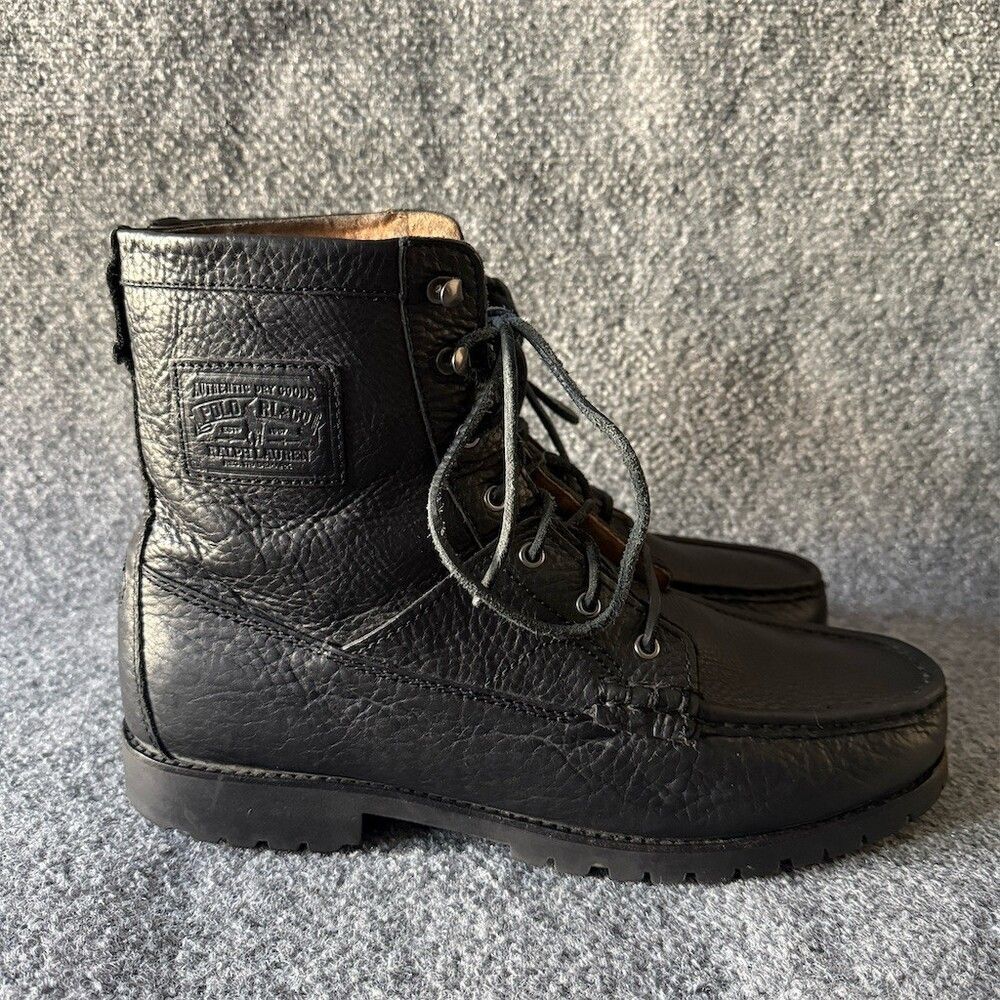 Polo Ralph Lauren Ranger Men's Boots Black Lace Up Moc Toe Combat Lug Sole Sz 12